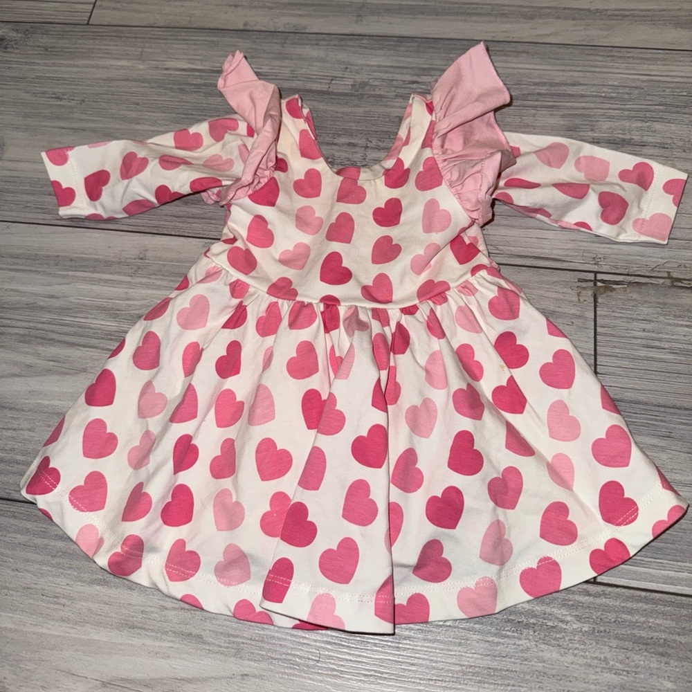 Baby Girl MONICA + ANDY White Pink Heart Ruffle Dress Sz 0-6 Month